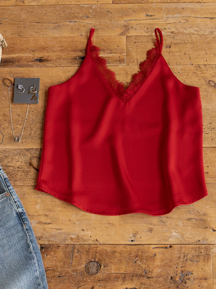 Enderlin Red Lace Trim Satin Tank