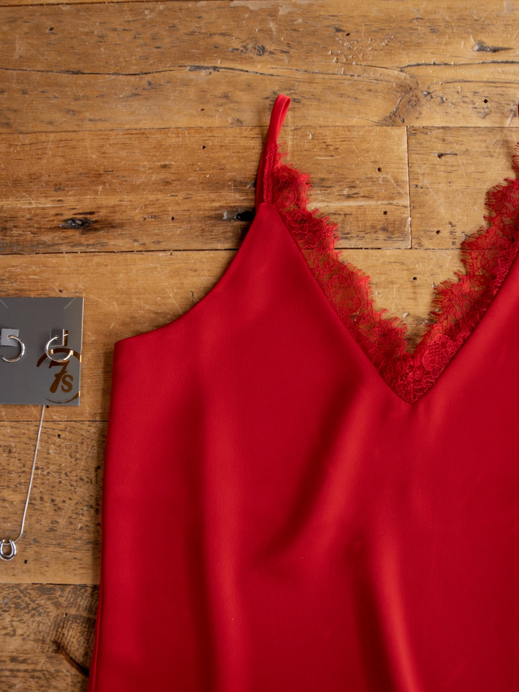 Enderlin Red Lace Trim Satin Tank