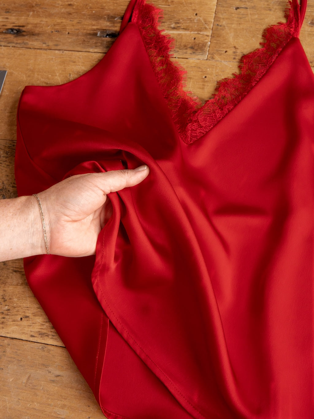 Enderlin Red Lace Trim Satin Tank