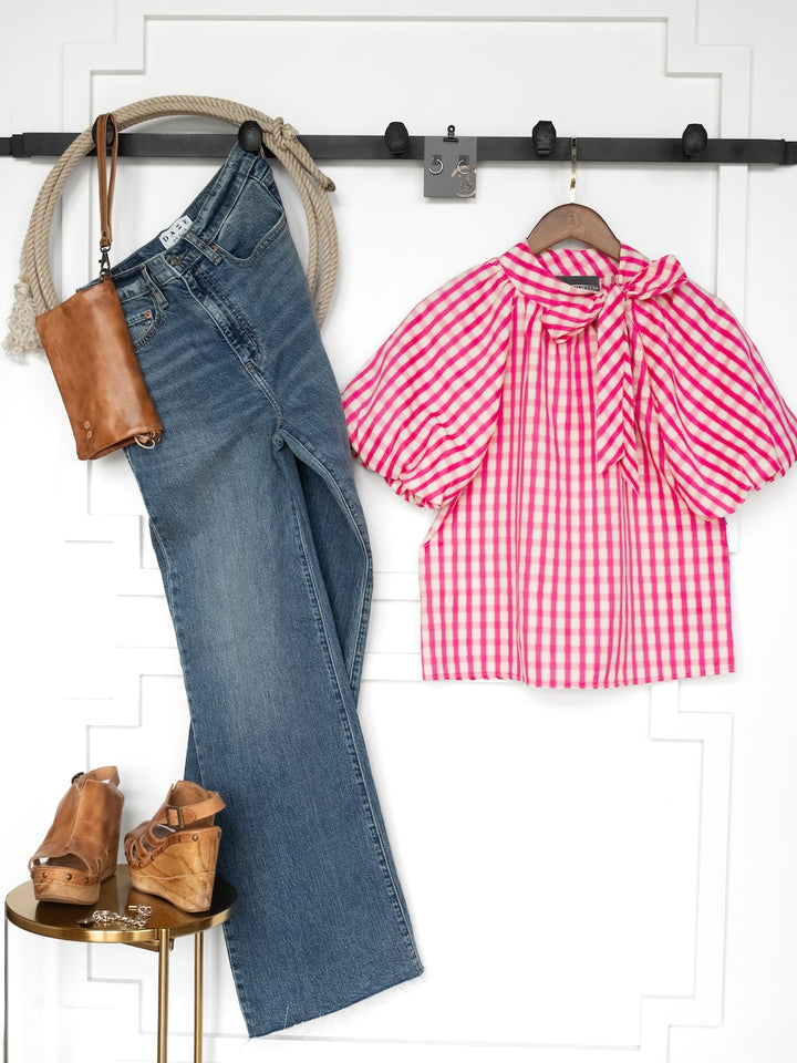Madelia Pink Gingham Puff Sleeve Top