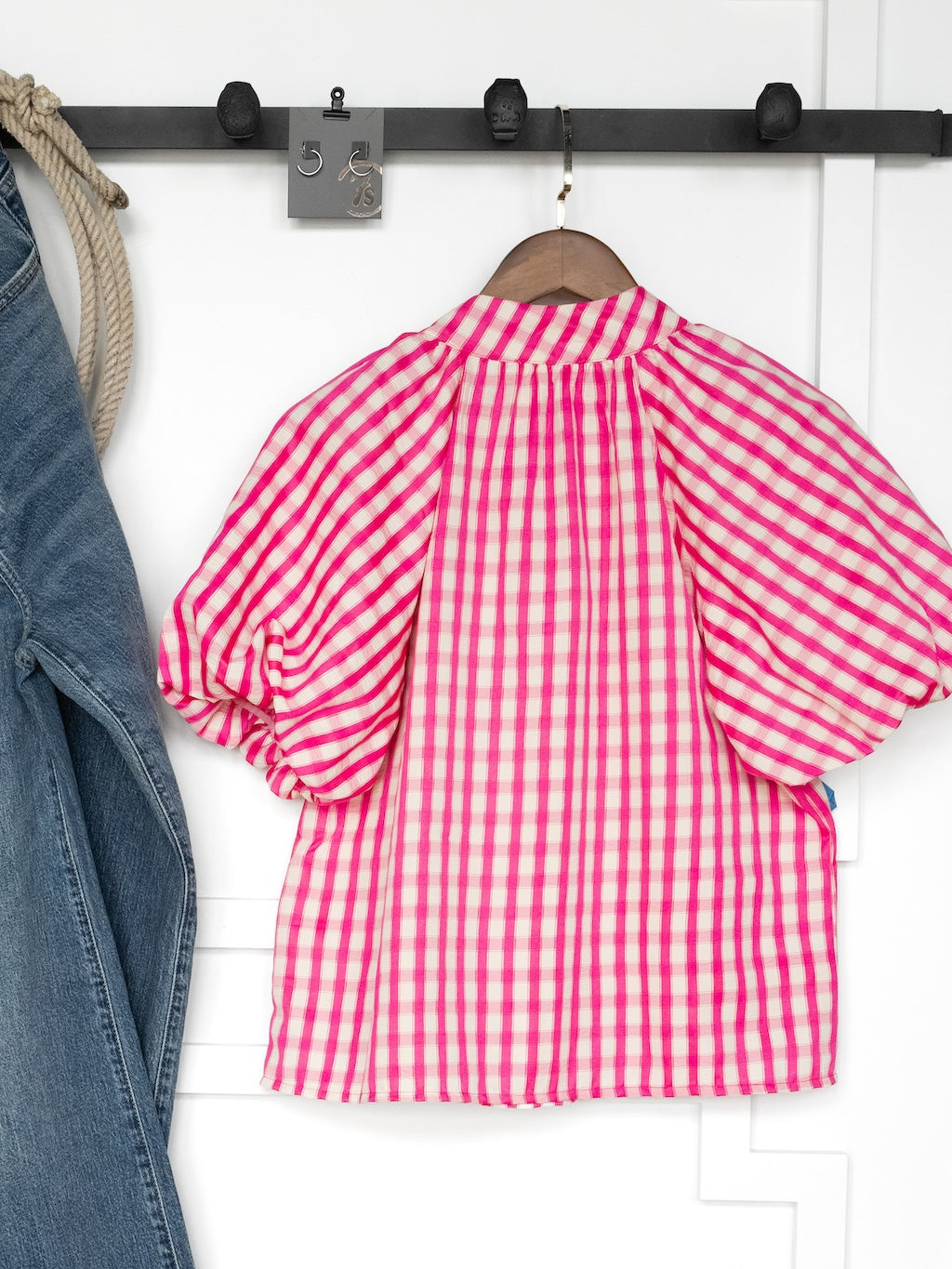 Madelia Pink Gingham Puff Sleeve Top