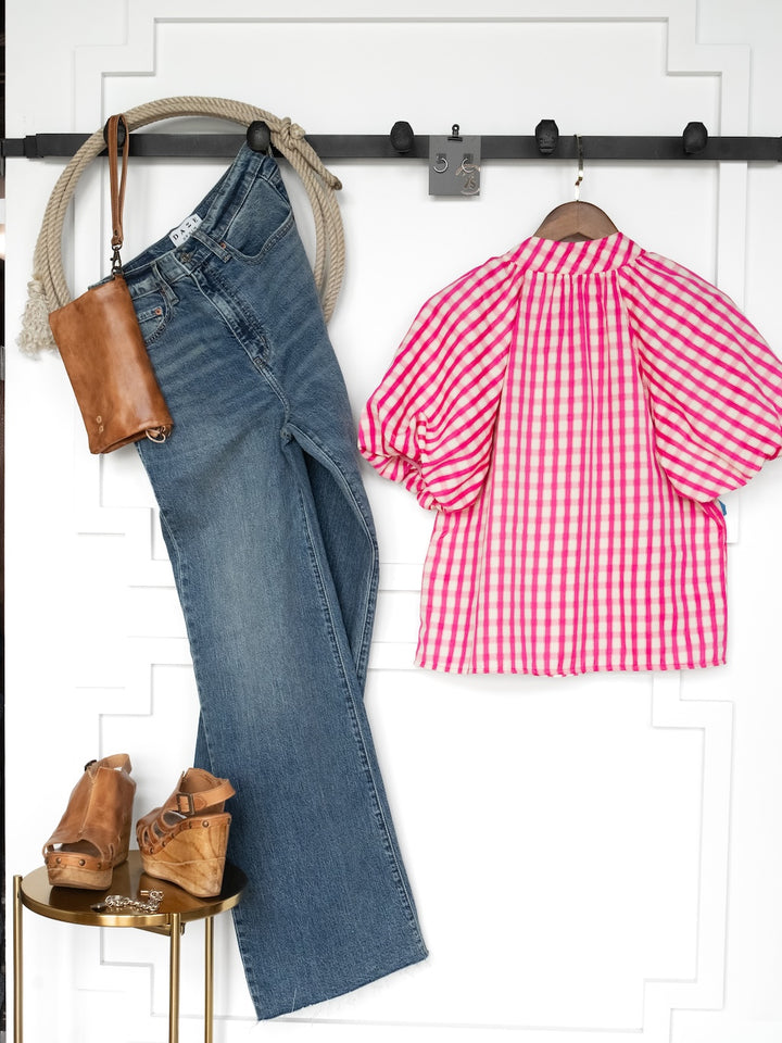 Madelia Pink Gingham Puff Sleeve Top