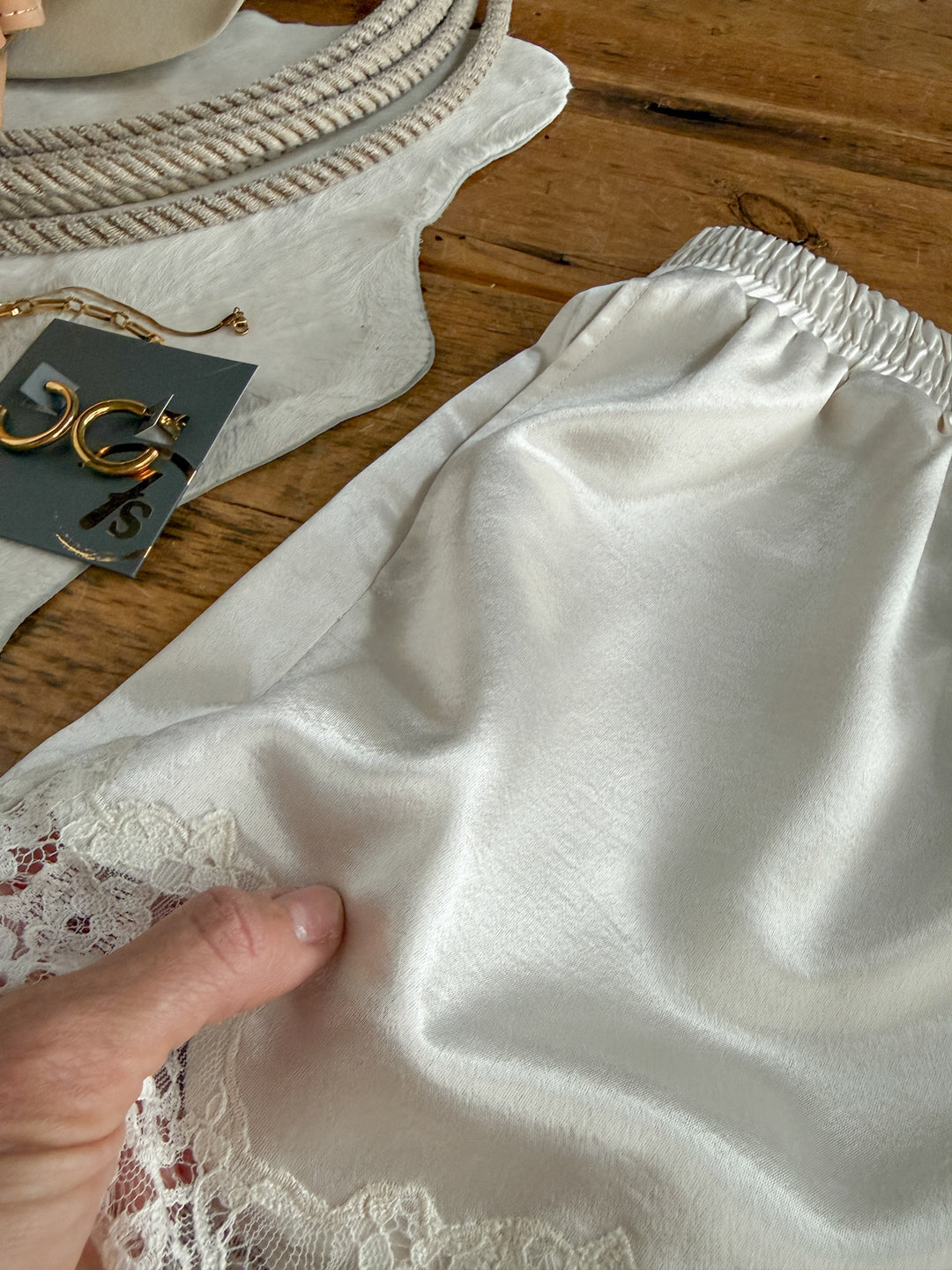 Elyria Satin Lace Trim Shorts