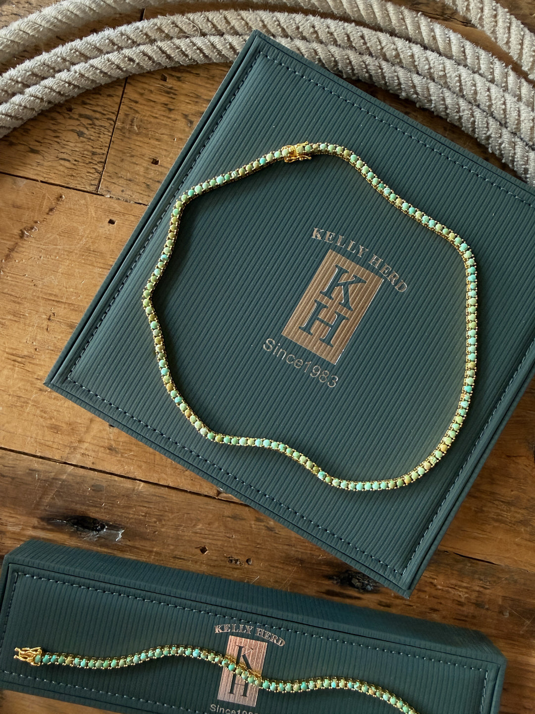 Kingman Turquoise Gold Tennis Necklace