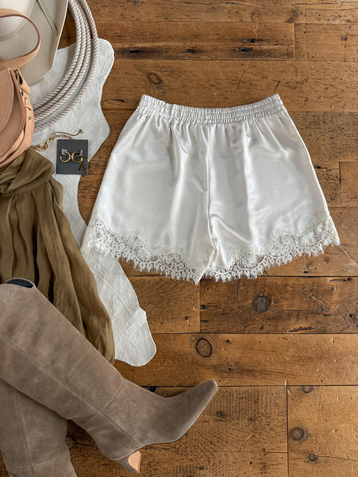 Elyria Satin Lace Trim Shorts