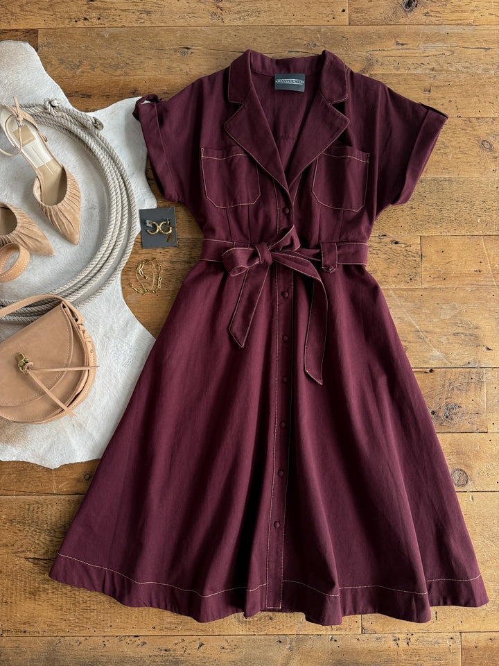 Barada Wine Button Up Dress