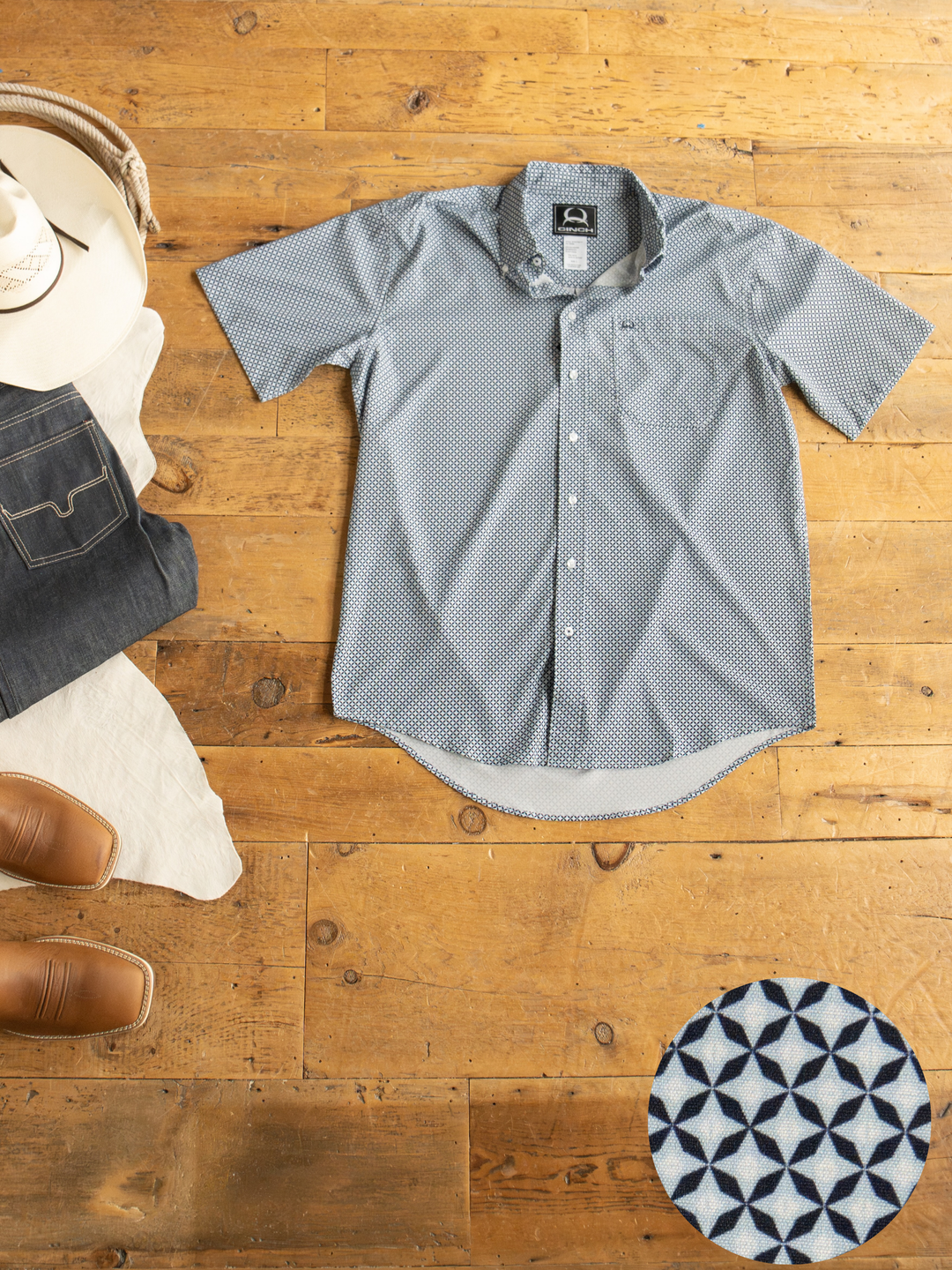 Dade Cinch Men's Navy Southwest Button up