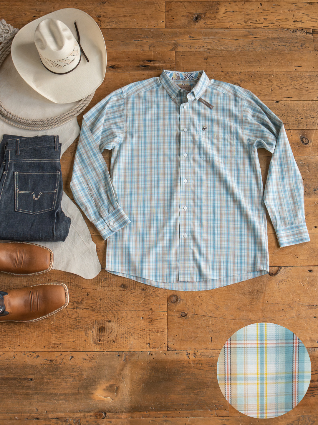 Bowmont Men's Ariat Blue Plaid Button Up