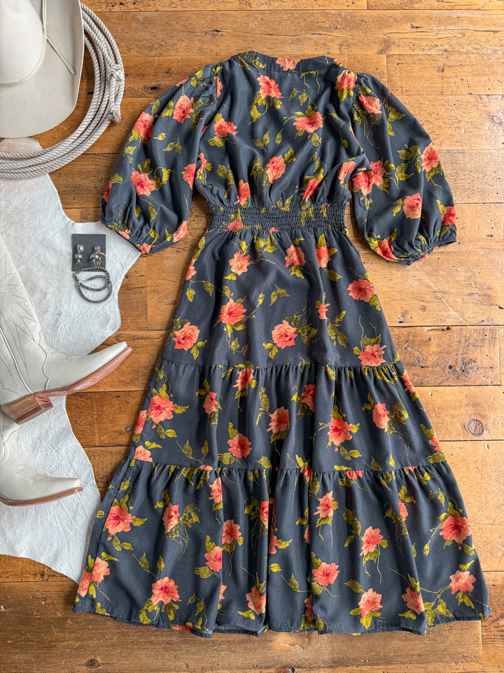Arcata Slate Floral Half Sleeve Dress