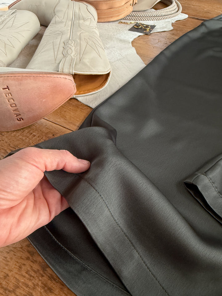 Geneva Olive Satin Wide Leg Pants