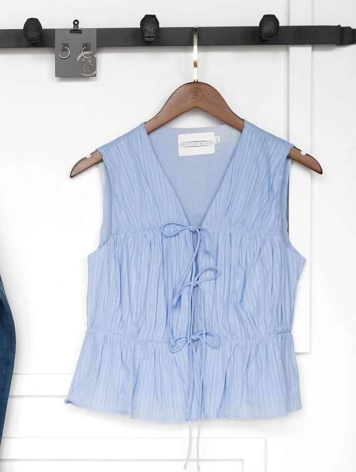 Bella Villa Light Blue Tie Front Top