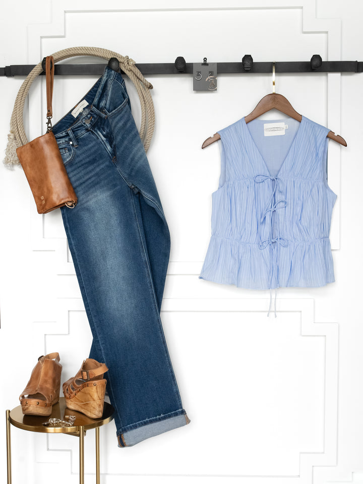 Bella Villa Light Blue Tie Front Top