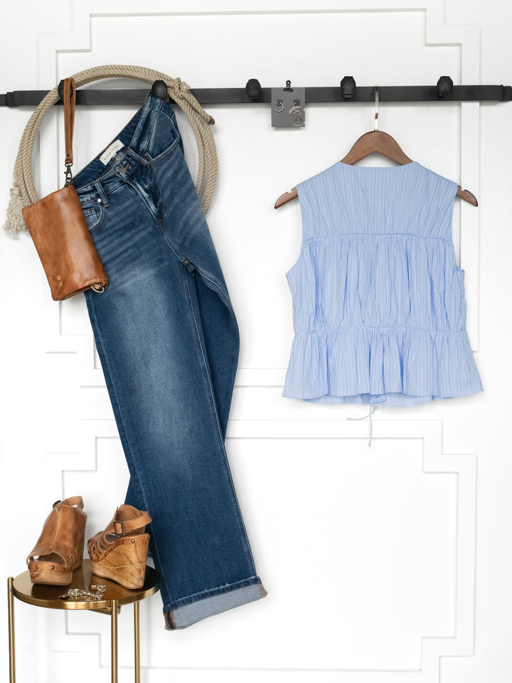 Bella Villa Light Blue Tie Front Top