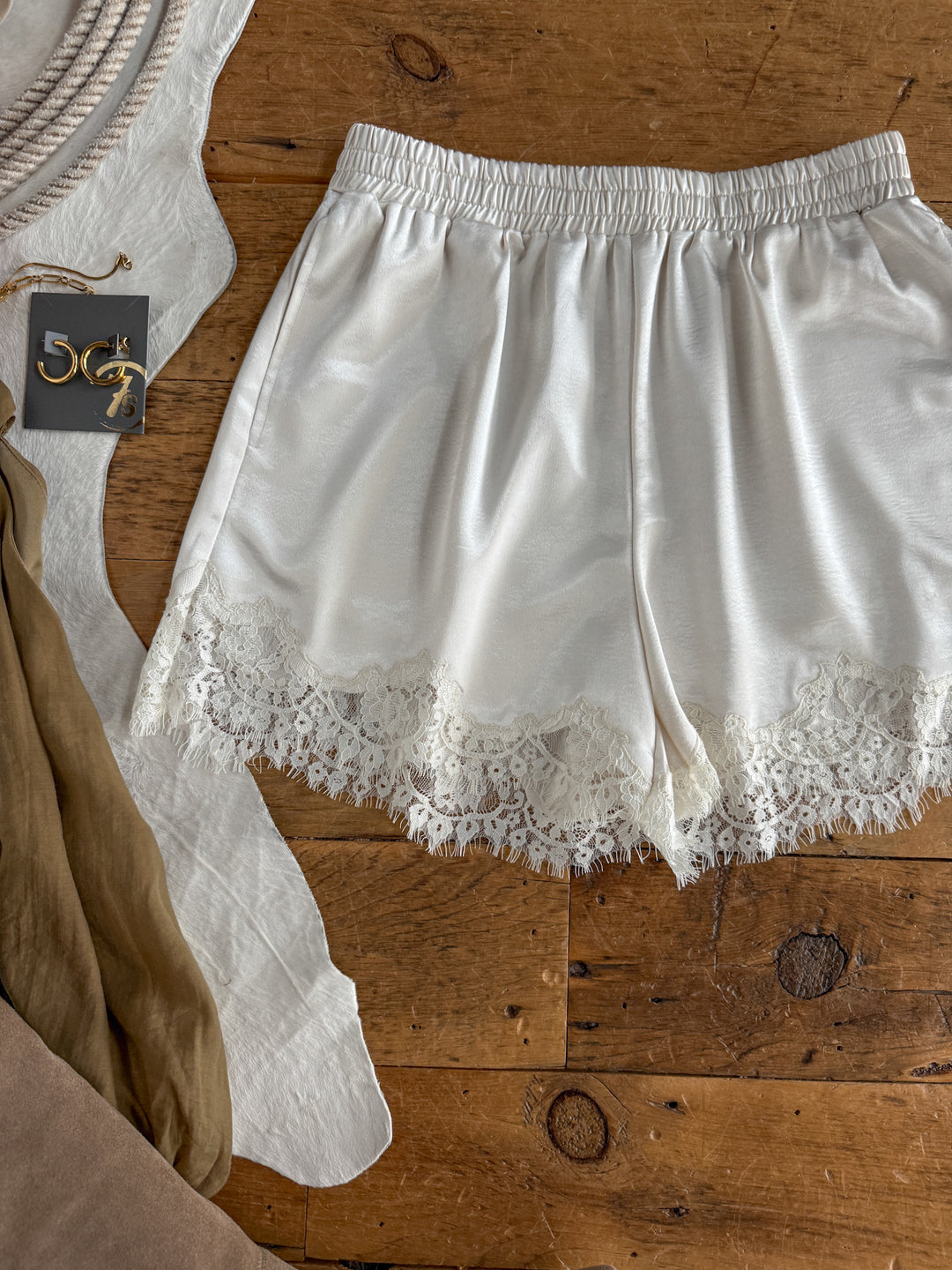 Elyria Satin Lace Trim Shorts