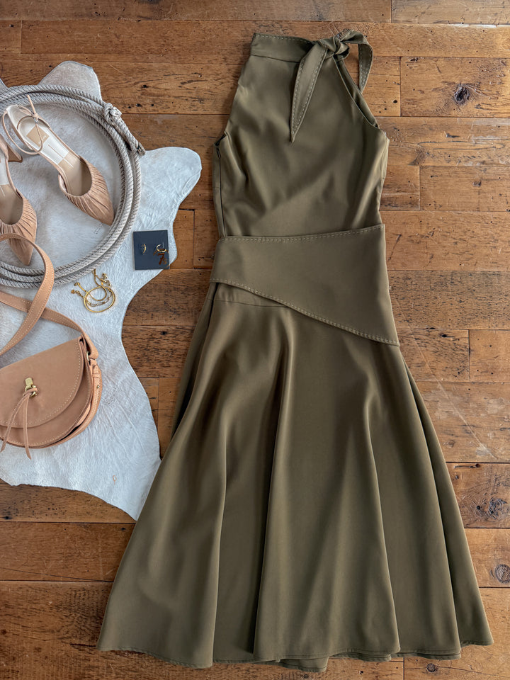 Decatur Olive Halter Neck Dress