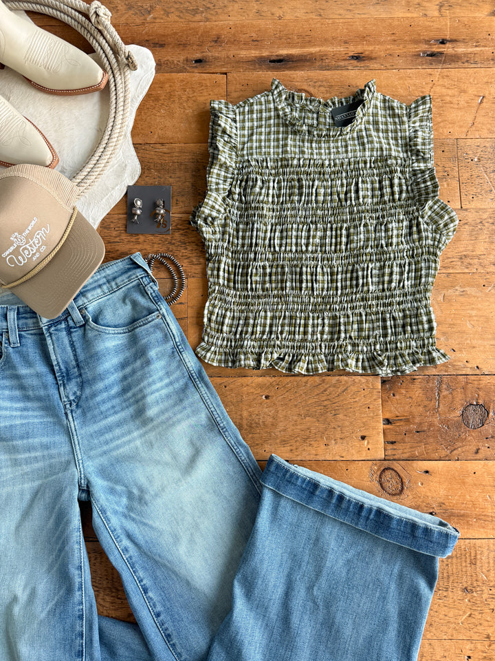 Tolar Olive Plaid Top