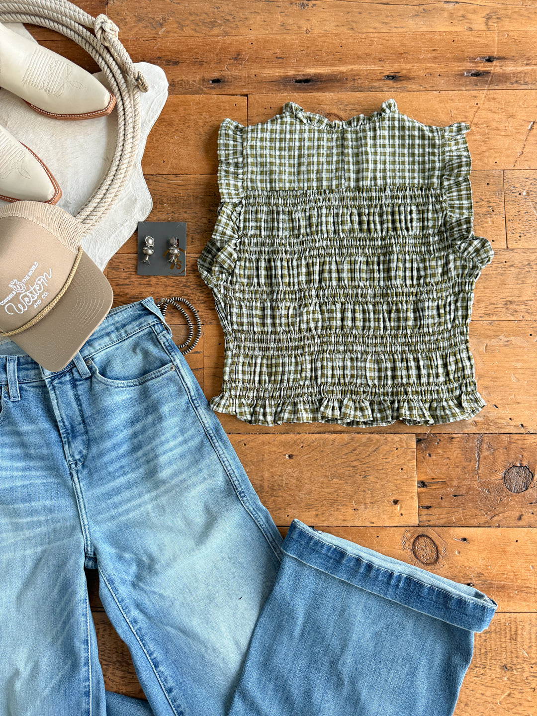 Tolar Olive Plaid Top