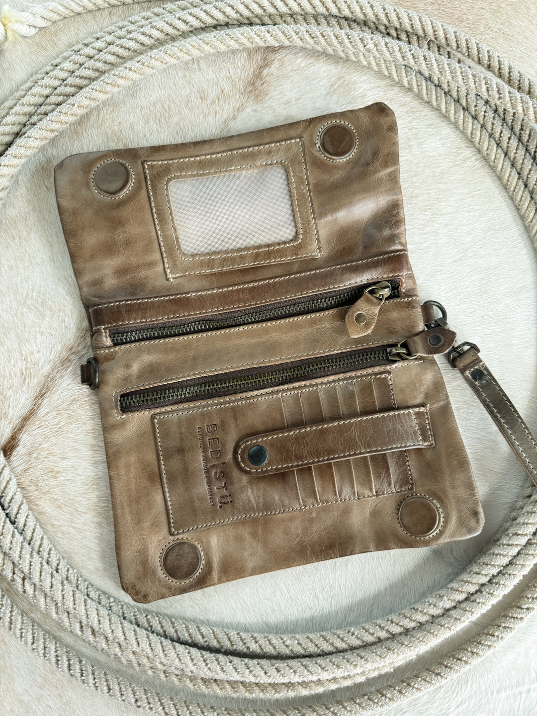 Roca Stone Leather Crossbody Wristlet