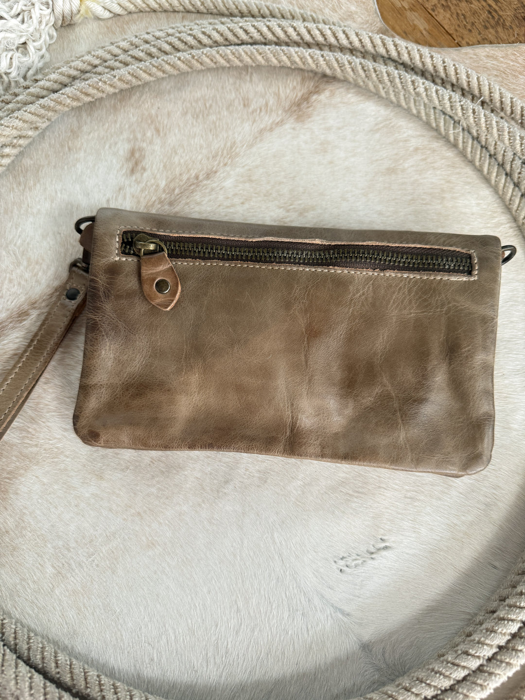 Roca Stone Leather Crossbody Wristlet