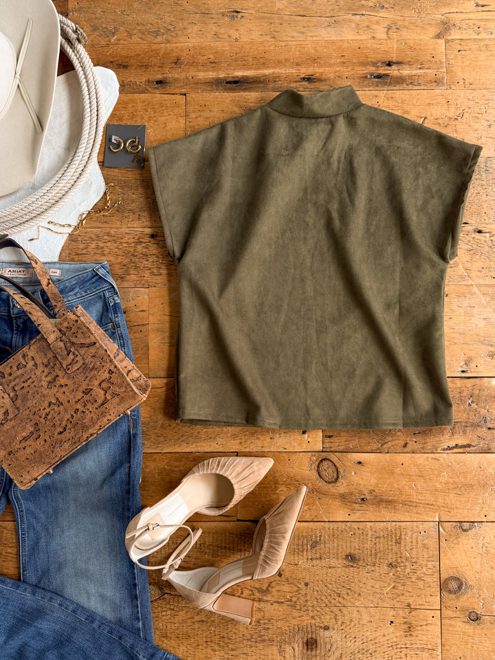 Seminole Olive Faux Suede Top