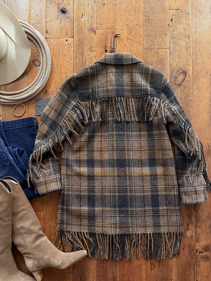 Jolene Plaid Fringe Wool Jacket