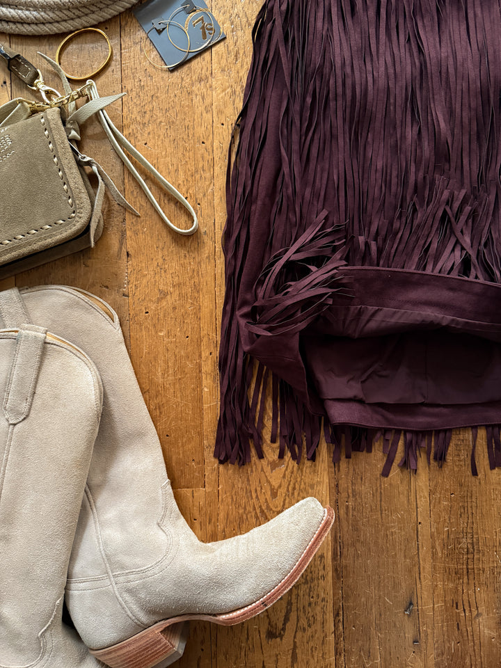 Lahoma Black Cherry Fringe Dress