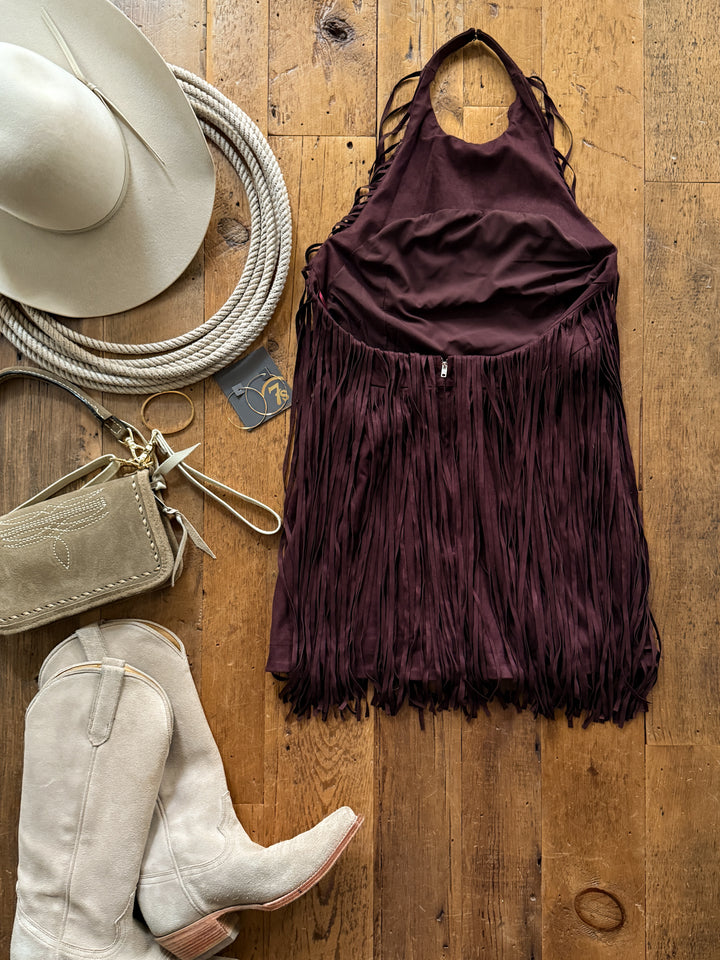 Lahoma Black Cherry Fringe Dress