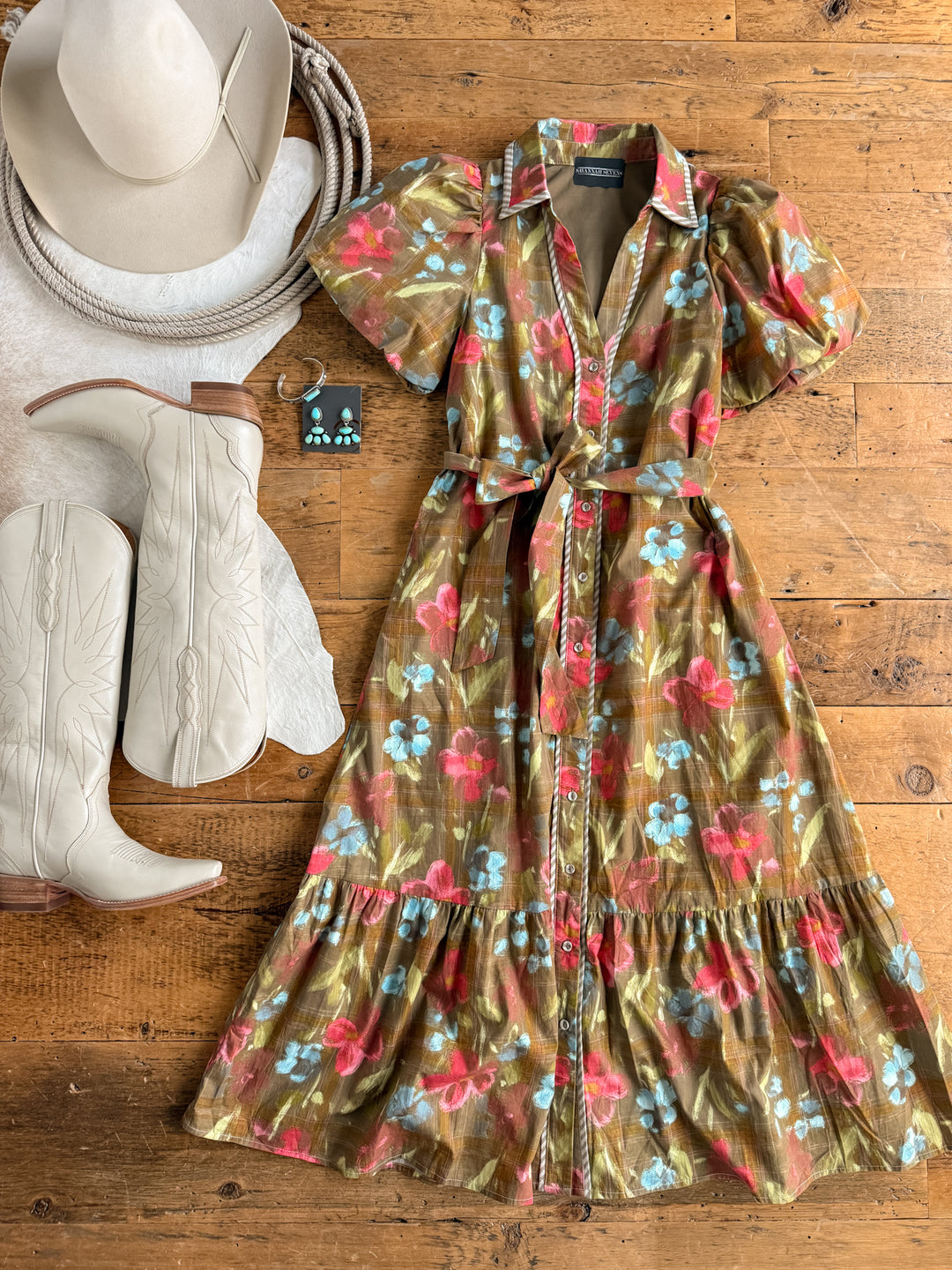 Pensacola Olive Floral Midi Dress