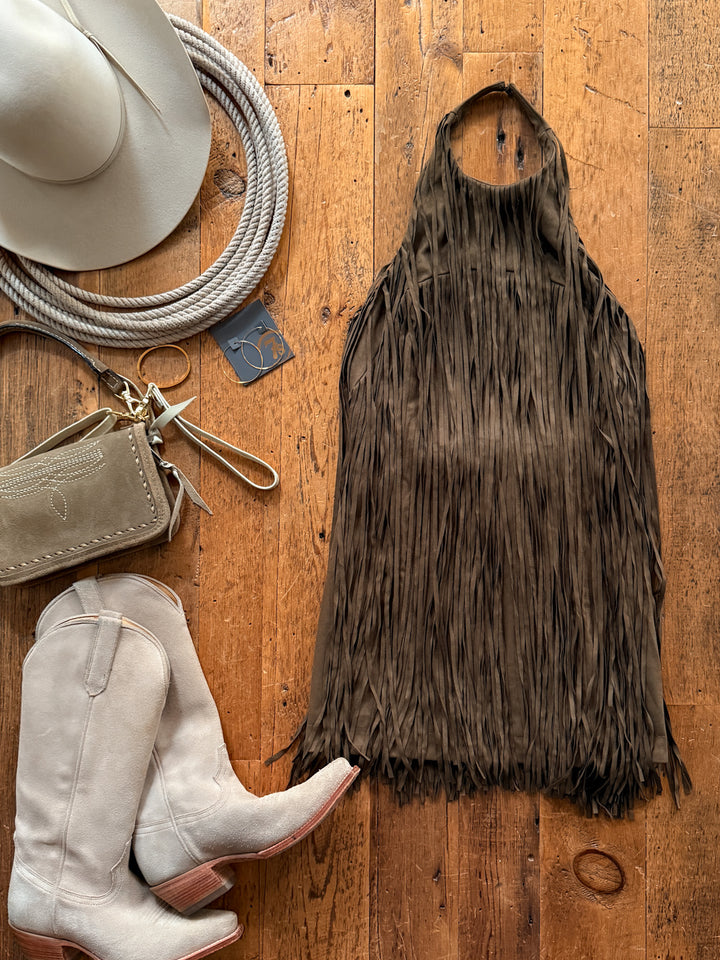 Lahoma Olive Fringe Dress