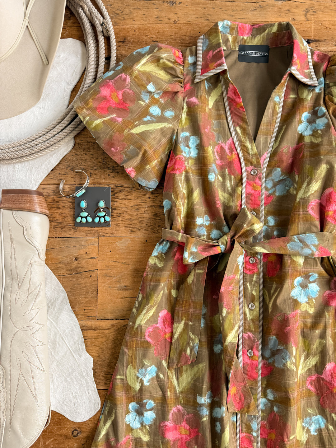 Pensacola Olive Floral Midi Dress