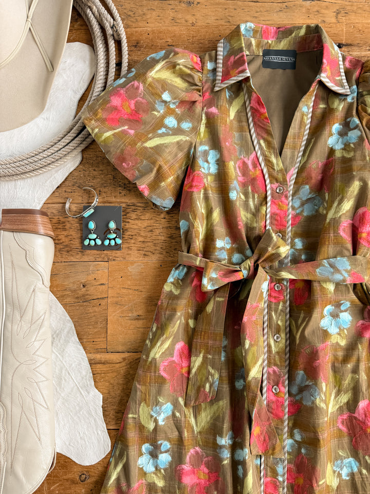 Pensacola Olive Floral Midi Dress
