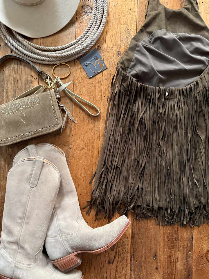 Lahoma Olive Fringe Dress