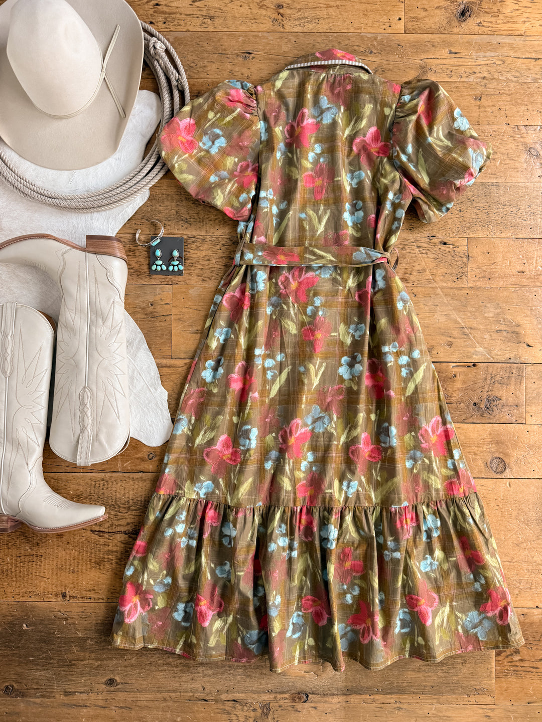 Pensacola Olive Floral Midi Dress