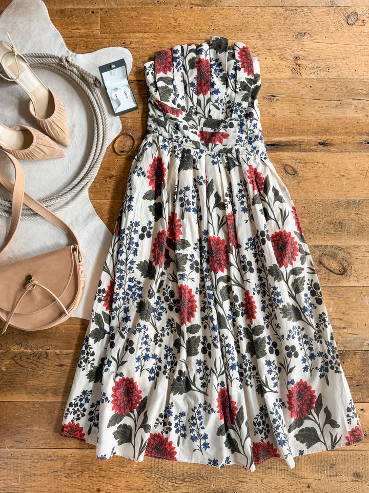 Coppell Cream Floral Strapless Dress
