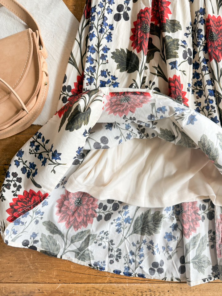 Coppell Cream Floral Strapless Dress