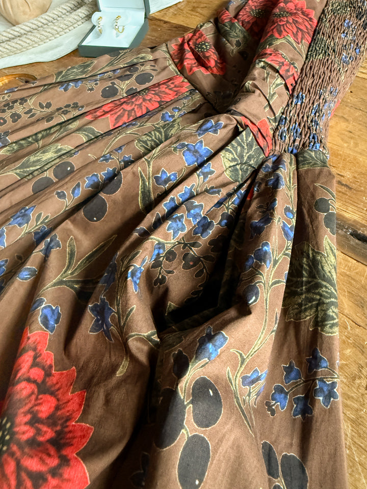 Coppell Brown Floral Strapless Dress