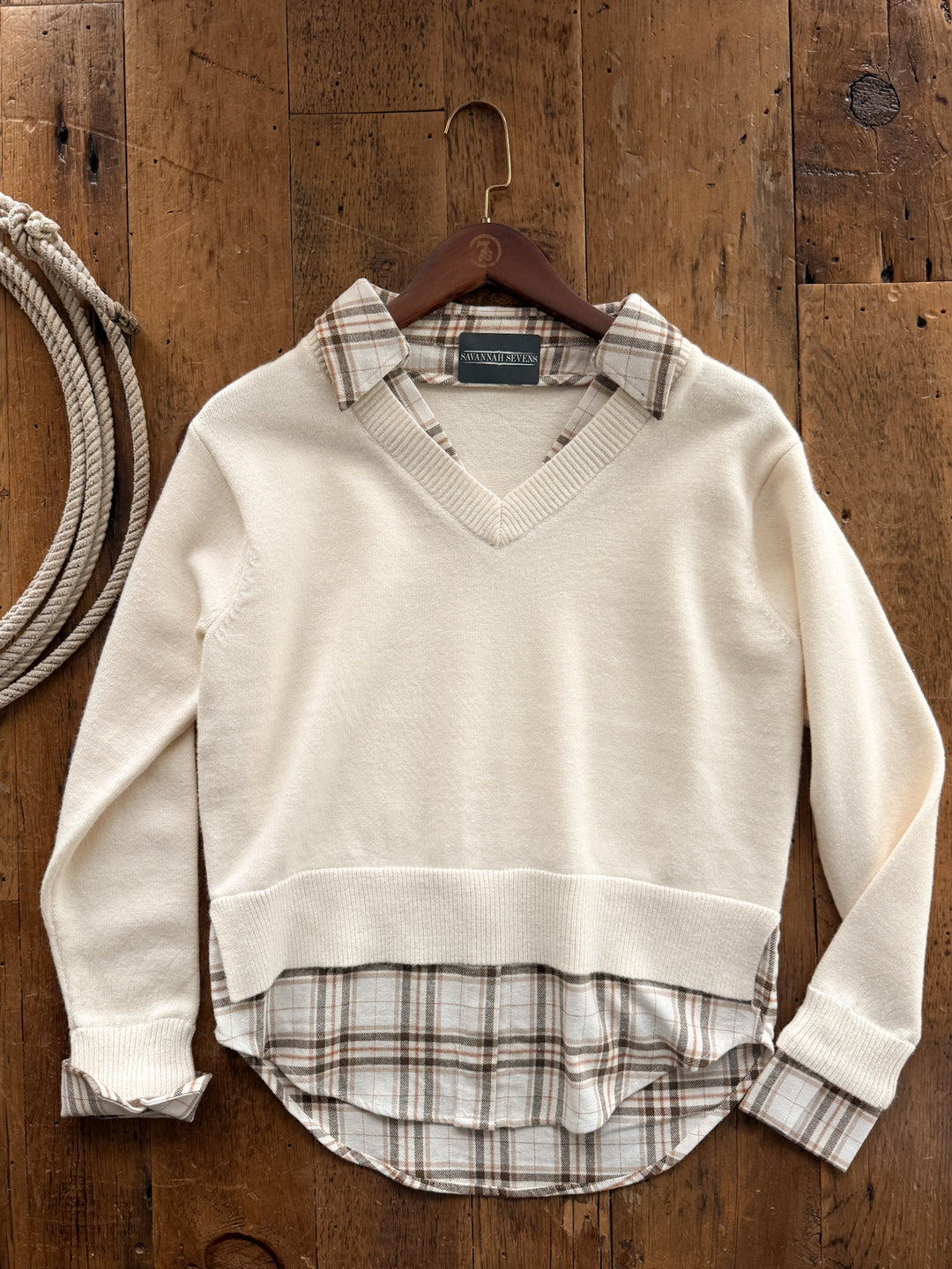 Hollis Cream Layered Plaid Sweater