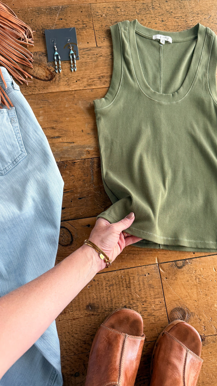 Gentry Olive Ribbed Basic Tank