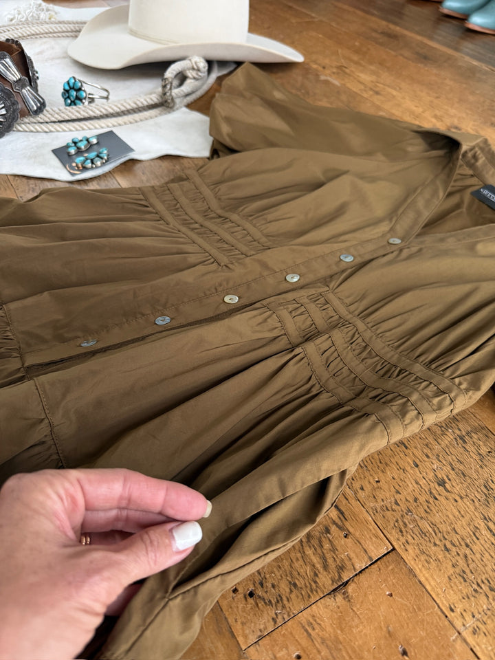Monterey Bronze Olive Puff Sleeve Dress