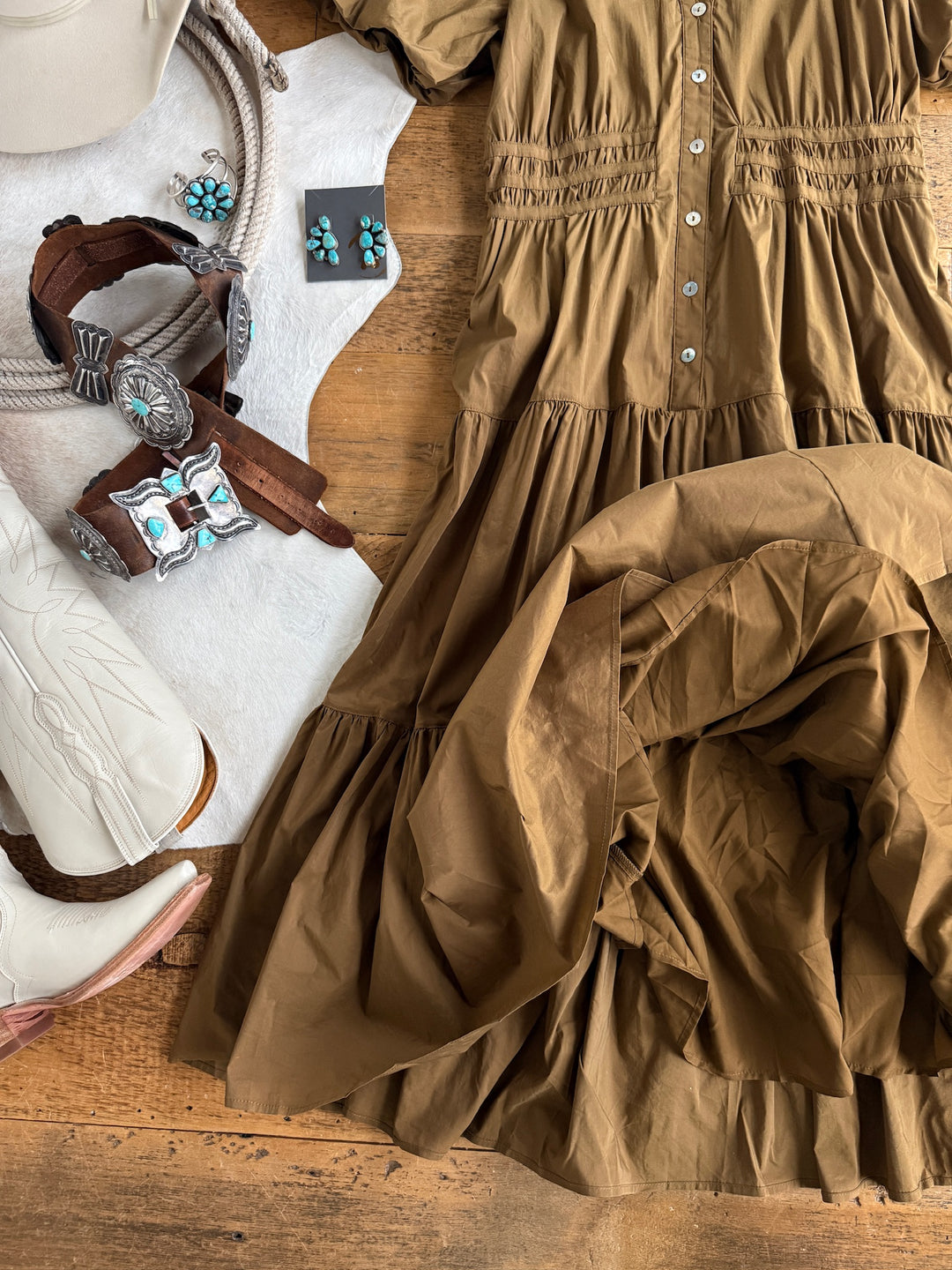Monterey Bronze Olive Puff Sleeve Dress