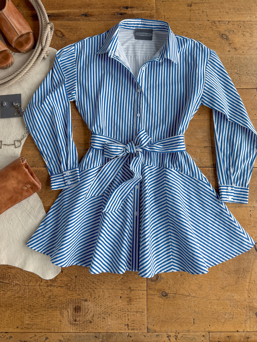 Laneville Blue Striped Button Up Dress