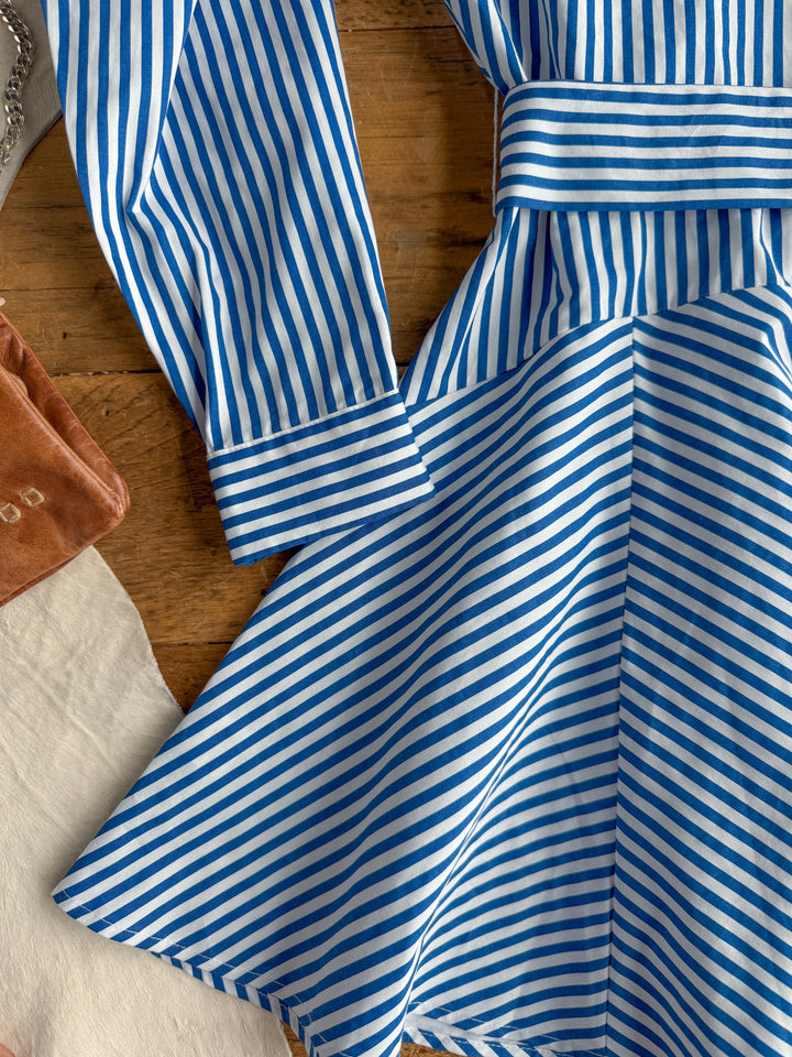 Laneville Blue Striped Button Up Dress