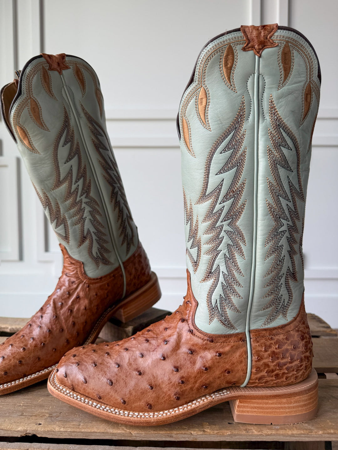 Harper Ostrich Robin's Egg Western Leather Boot