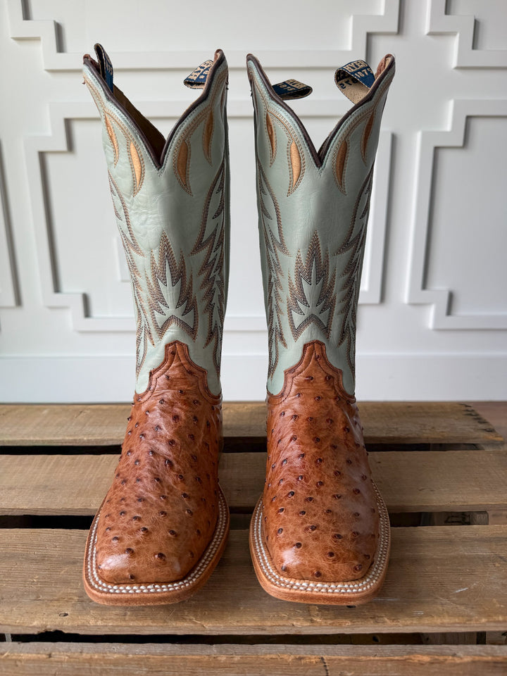 Harper Ostrich Robin's Egg Western Leather Boot