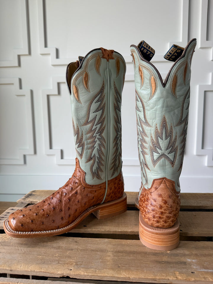 Harper Ostrich Robin's Egg Western Leather Boot