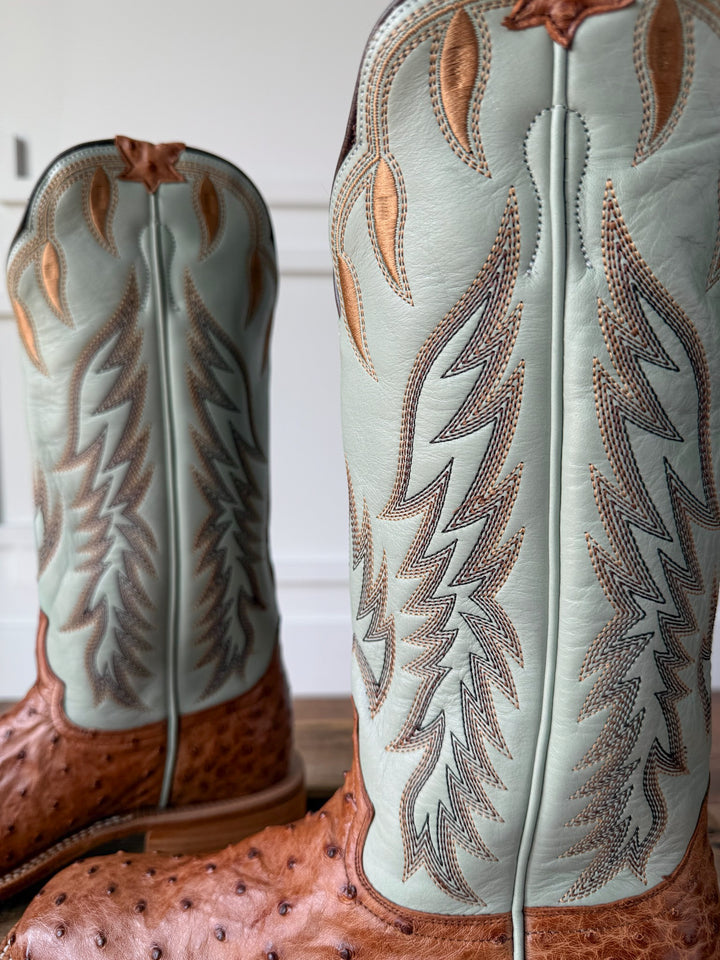 Harper Ostrich Robin's Egg Western Leather Boot