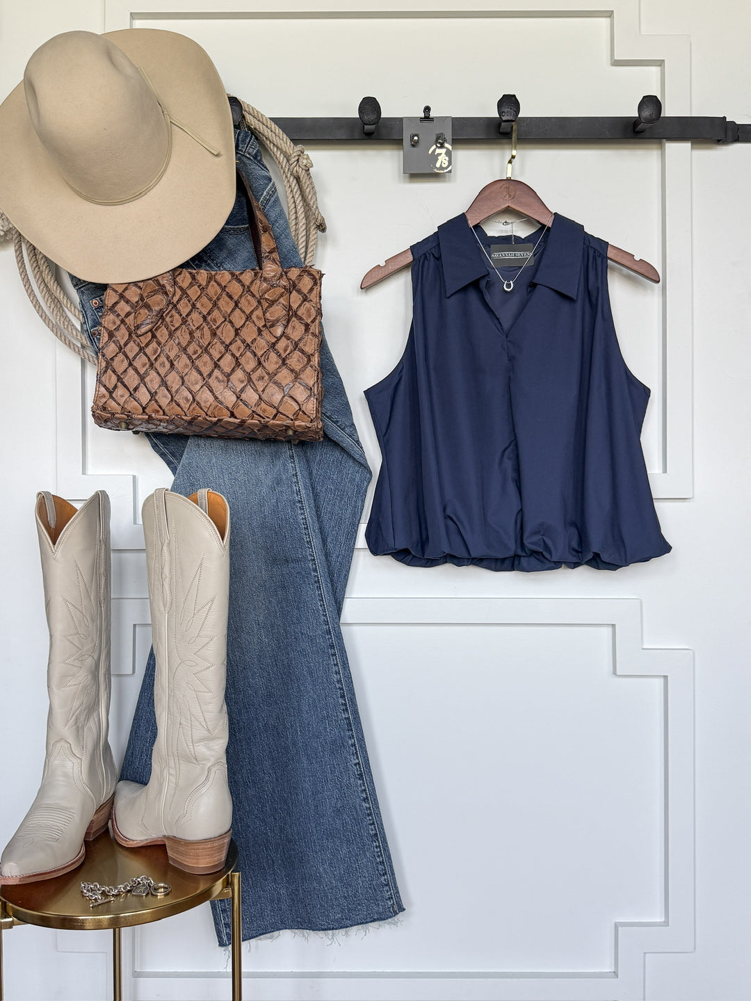 Panora Navy Bubble Hem Top