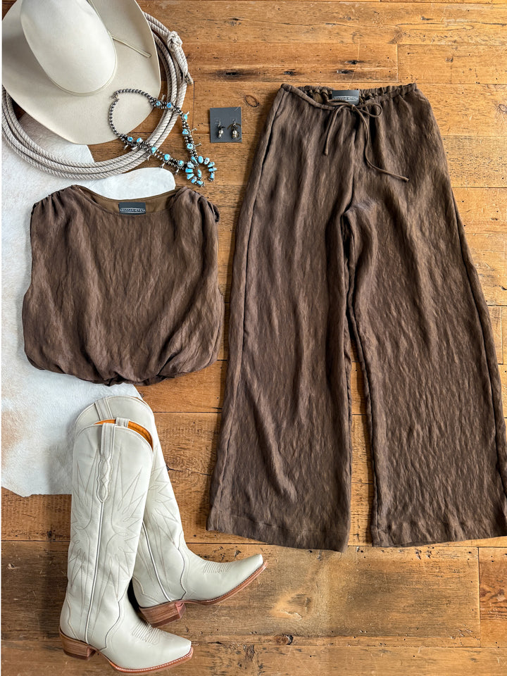 Montezuma Olive Brown Wide Leg Pants Set