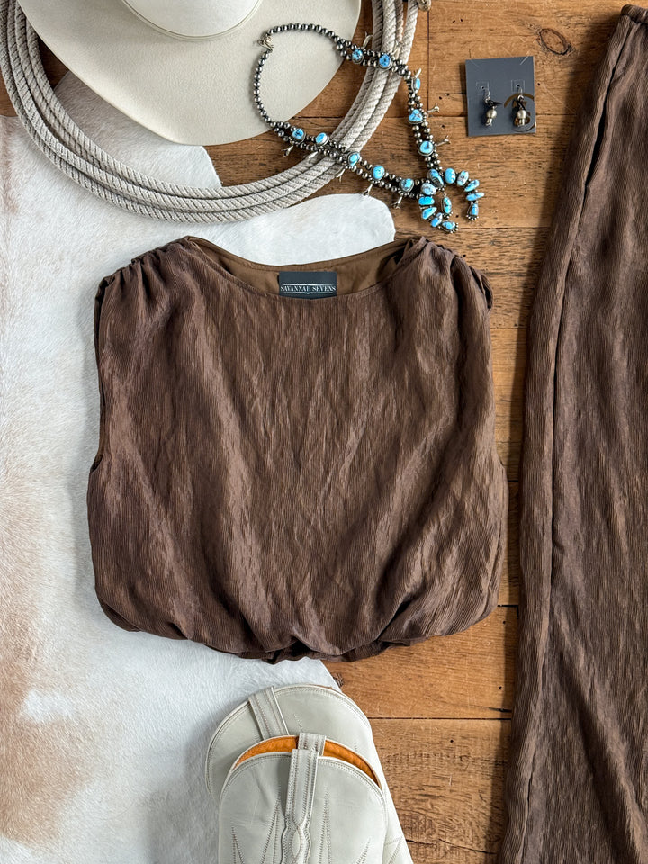 Montezuma Olive Brown Wide Leg Pants Set