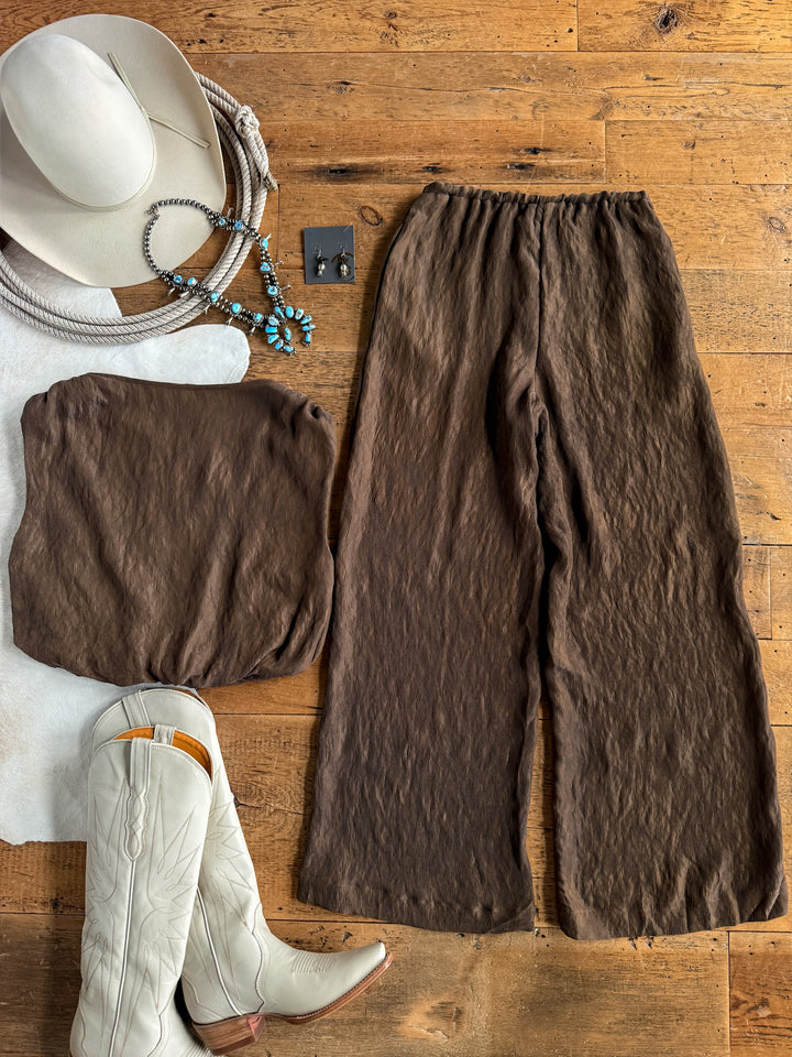 Montezuma Olive Brown Wide Leg Pants Set